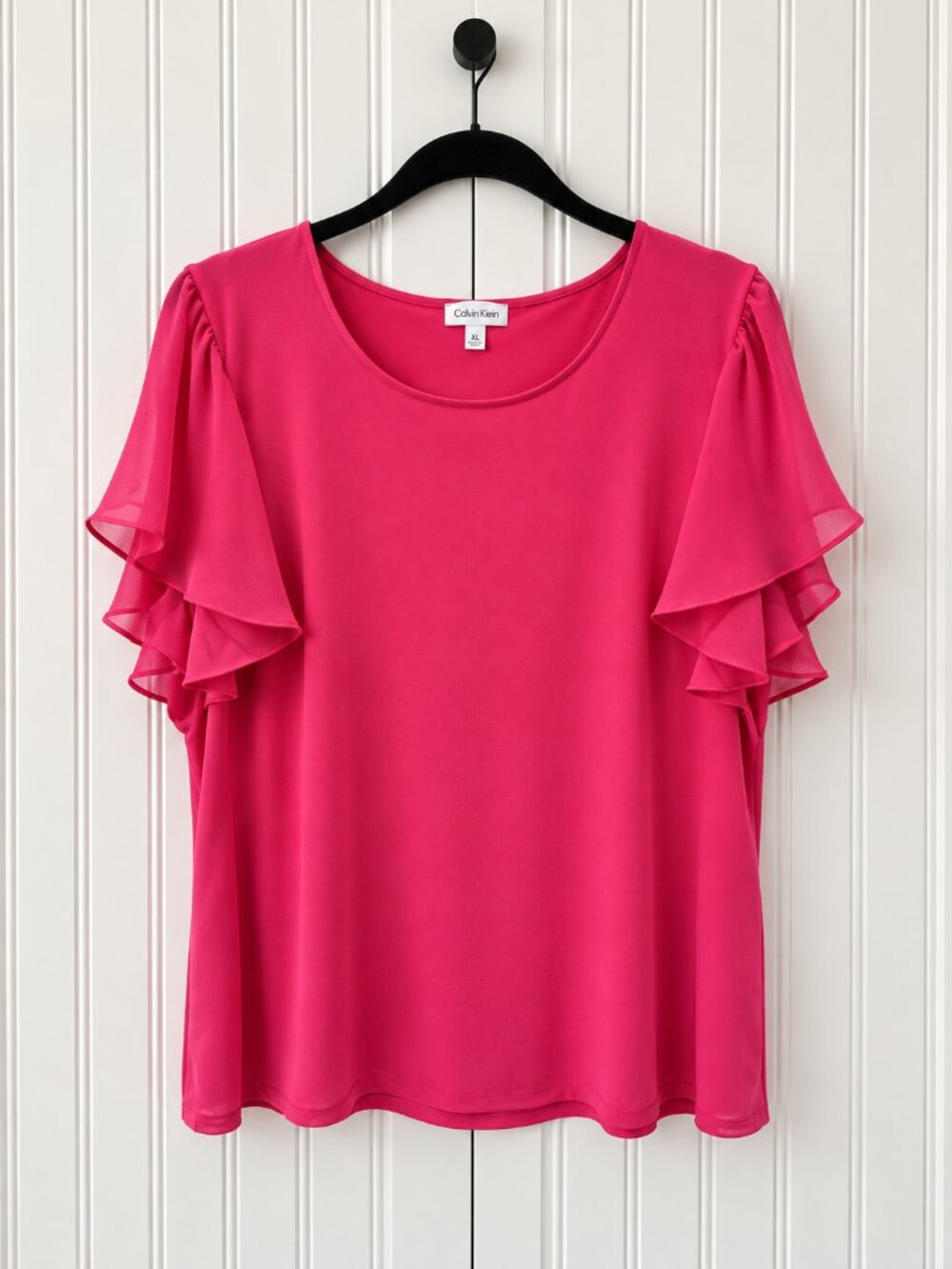 Calvin Klein Hot Pink Layered Flutter Sleeve Blouse Size XL